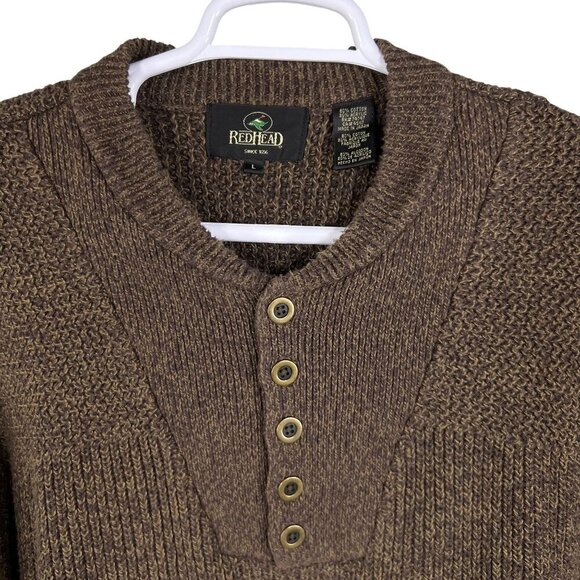 VTG Redhead Mens L Textured Henley Sweater Chocolate Heavyweight Chunky Timeless - Picture 3 of 16